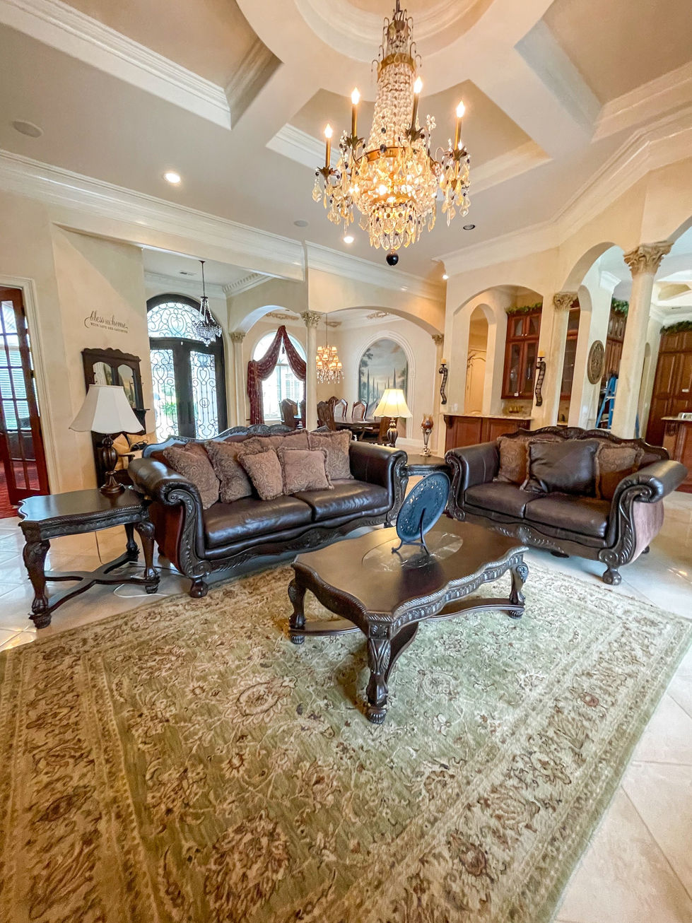 a living room with a couch and a coffee table
