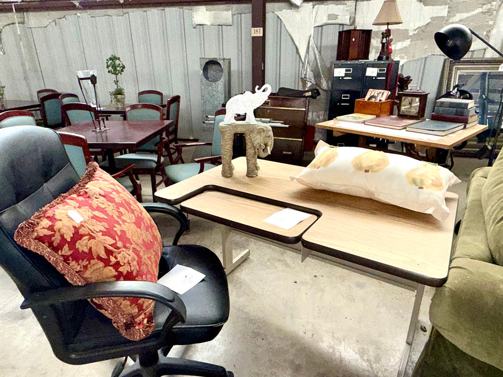 Furniture and decor items displayed in a store.