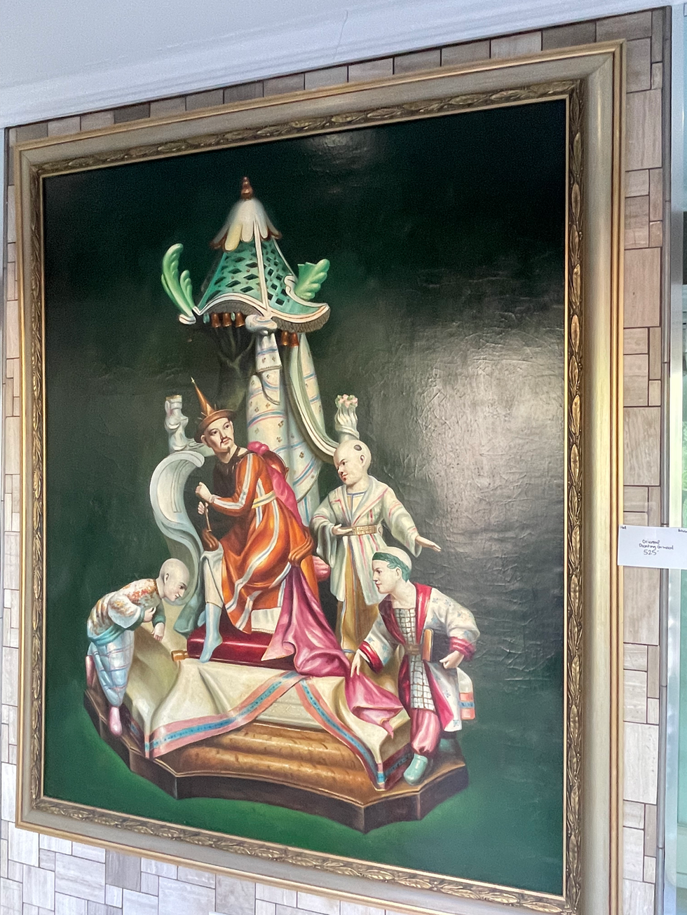 a framed painting with a sign that says ' chinese ' on it