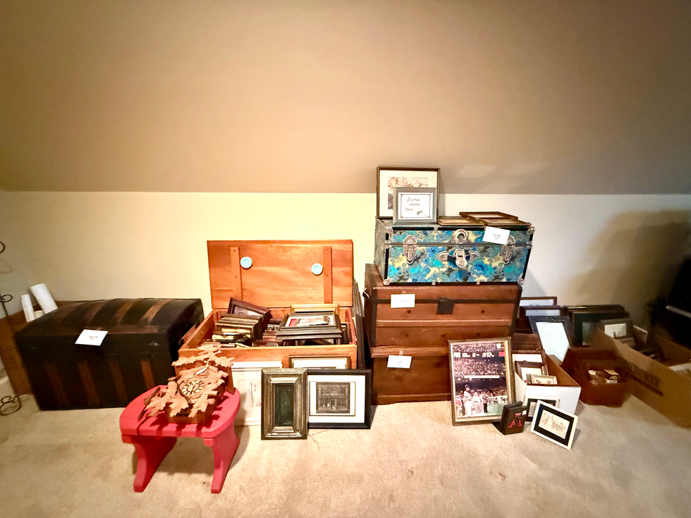 a trunk with a picture of a baseball game on it