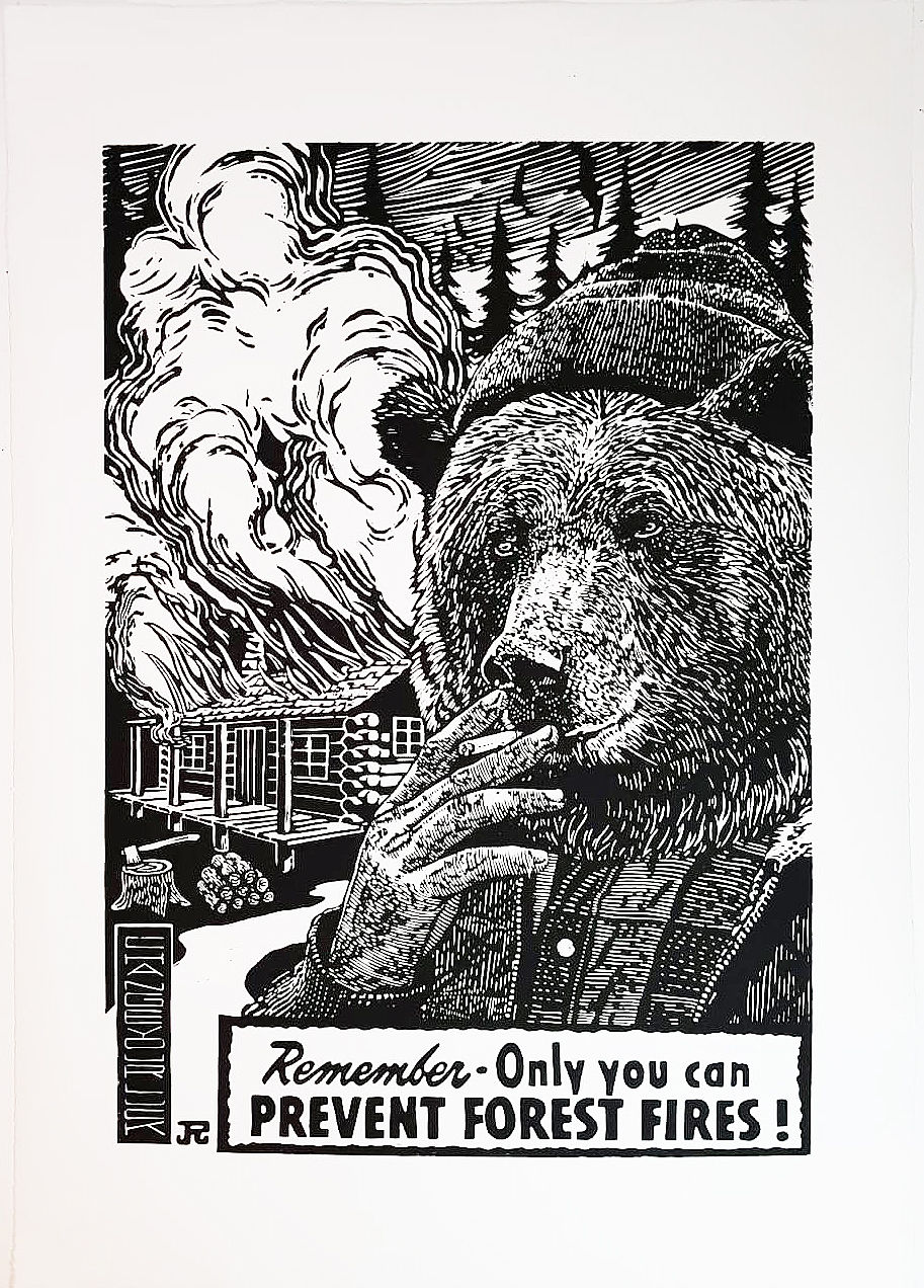 smokey the bear linoprint by judd ripley