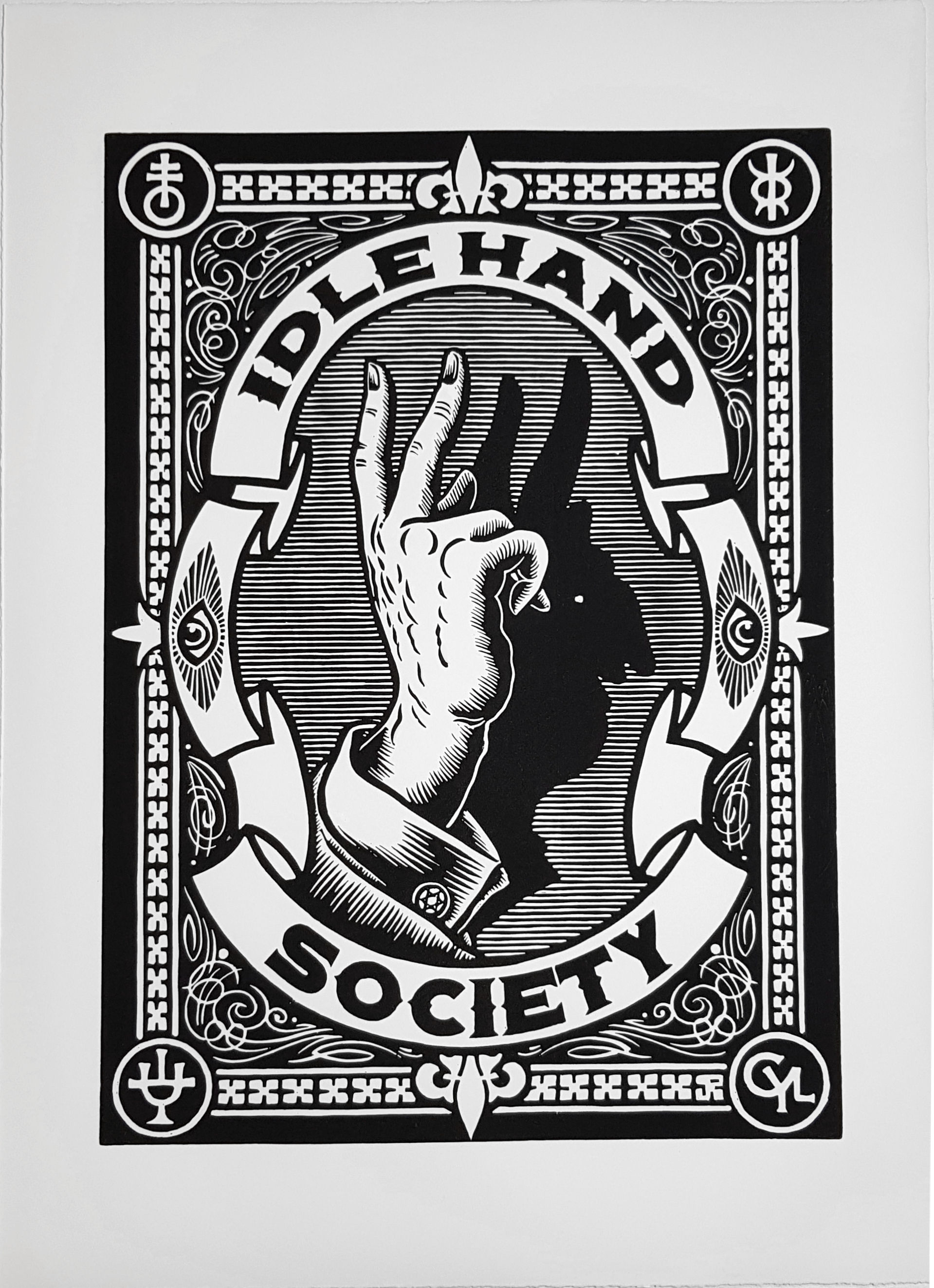 idle hands linoprint by judd ripley