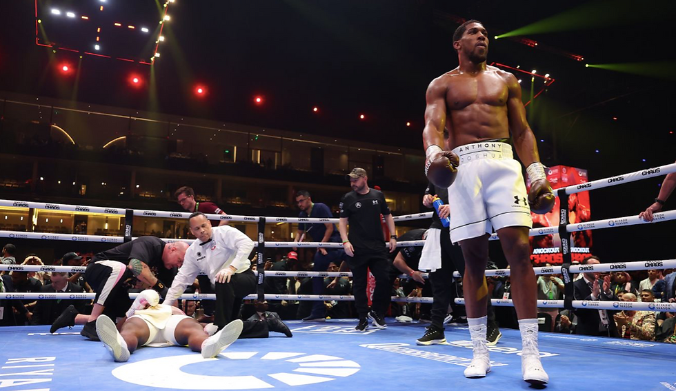 Pictured: Anthony Joshua knocks Francis Ngannou out in Riyadh
