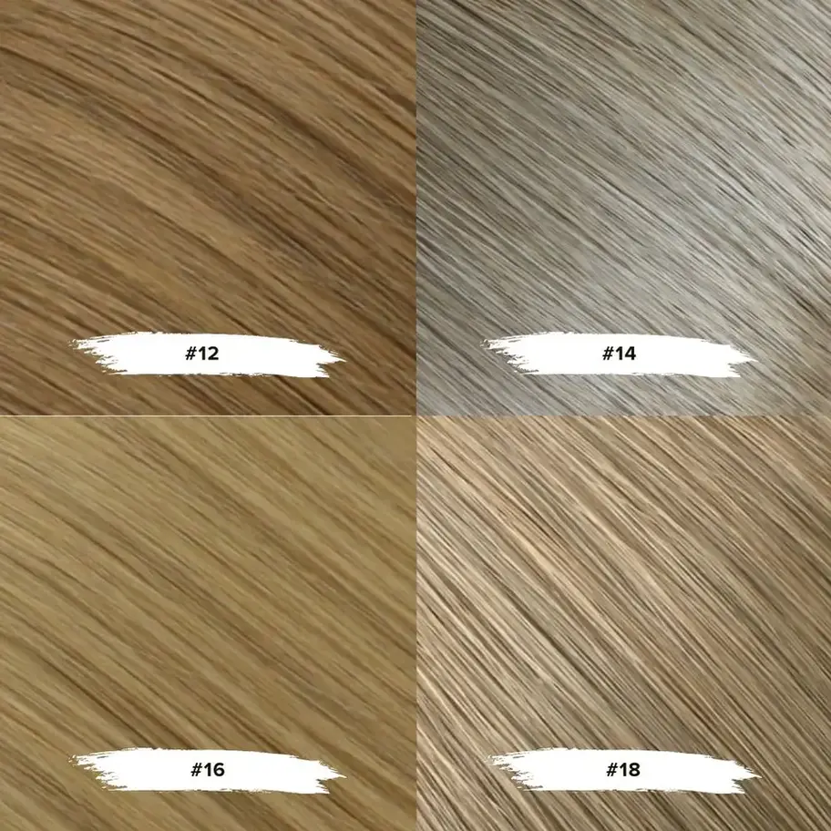 Nuancier des couleurs de cheveux : #12, #14, #16, #18.