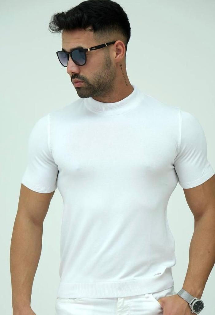 Crew Neck Basic White Knitted Fabric T-Shirt