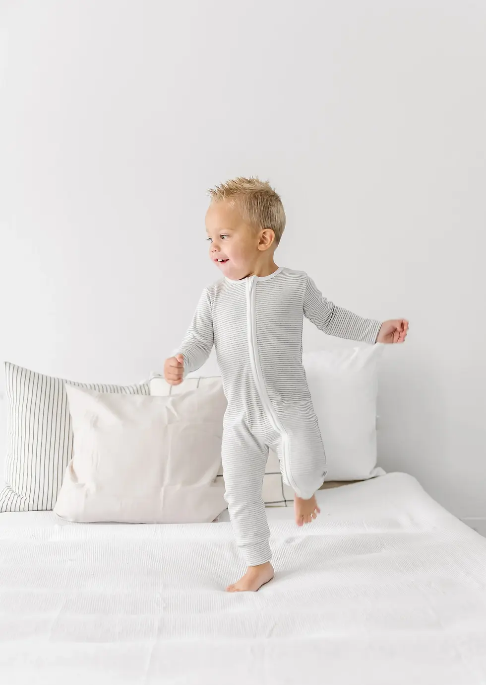 Thumbnail: Footless Zip Sleepsuit - Grey Stripe