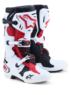White and Red Alpinestars MX27 Tech 10 motocross boots with Black and Red accents