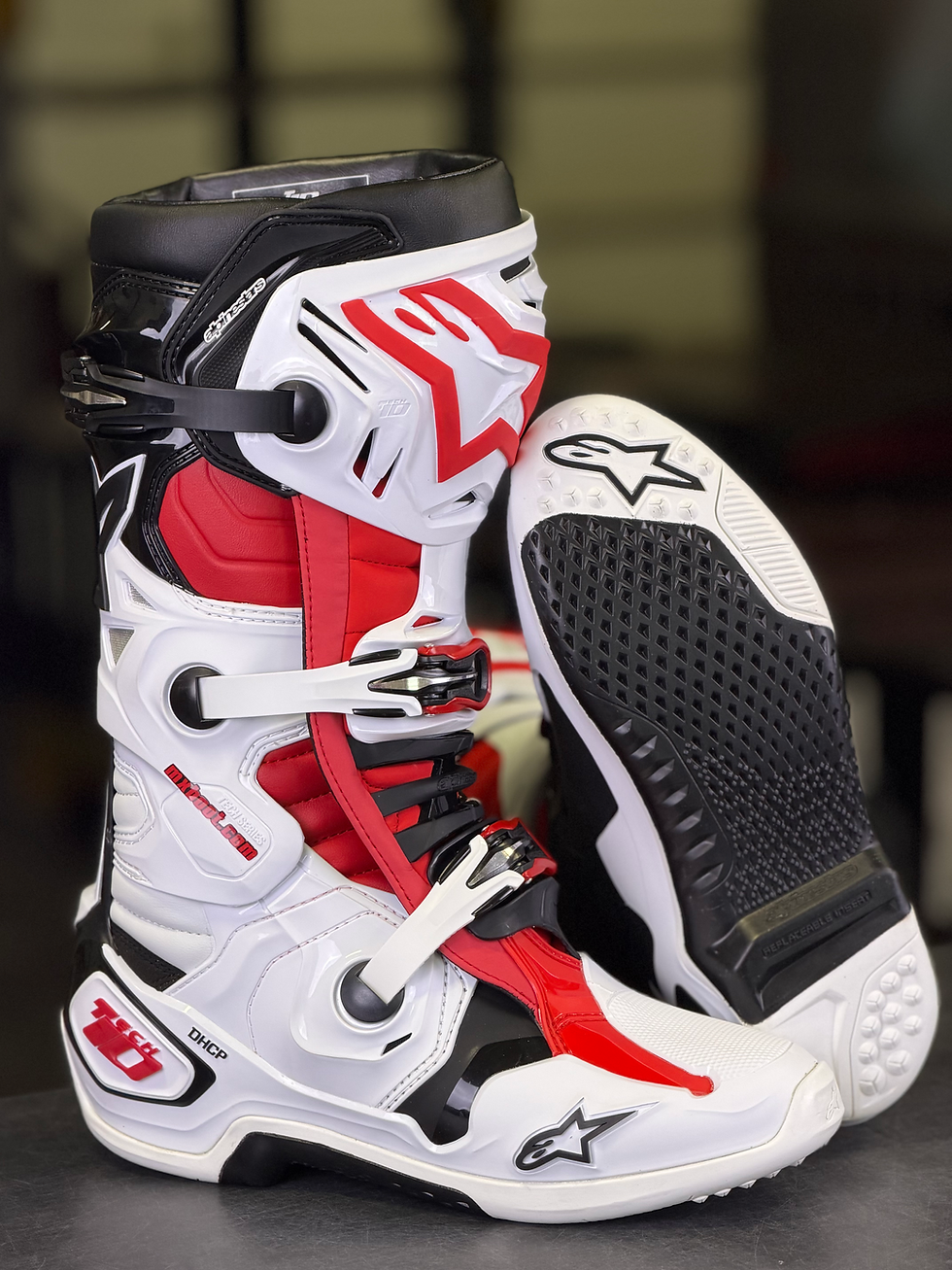Alpinestars Tech 10 motocross boots white black bright red front view