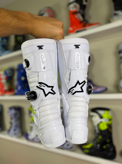 rear view of White Tech 7s Youth Mx Boots
