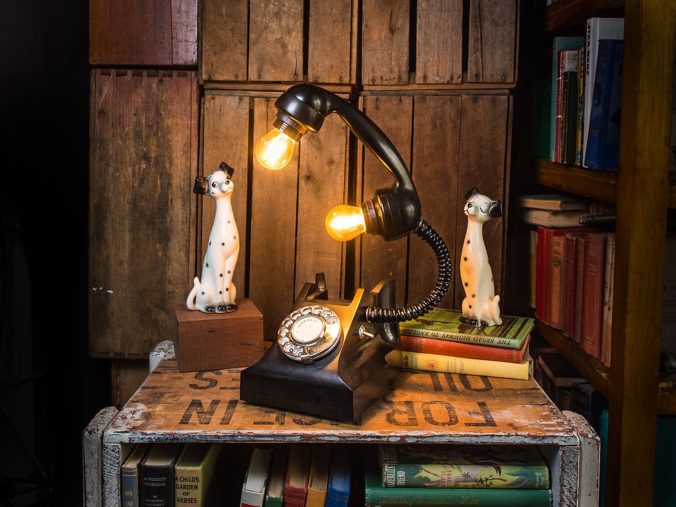 Thumbnail: Industrial Black Bakelite Telephone Lamp