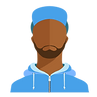 cartoon man with cap & hoodie