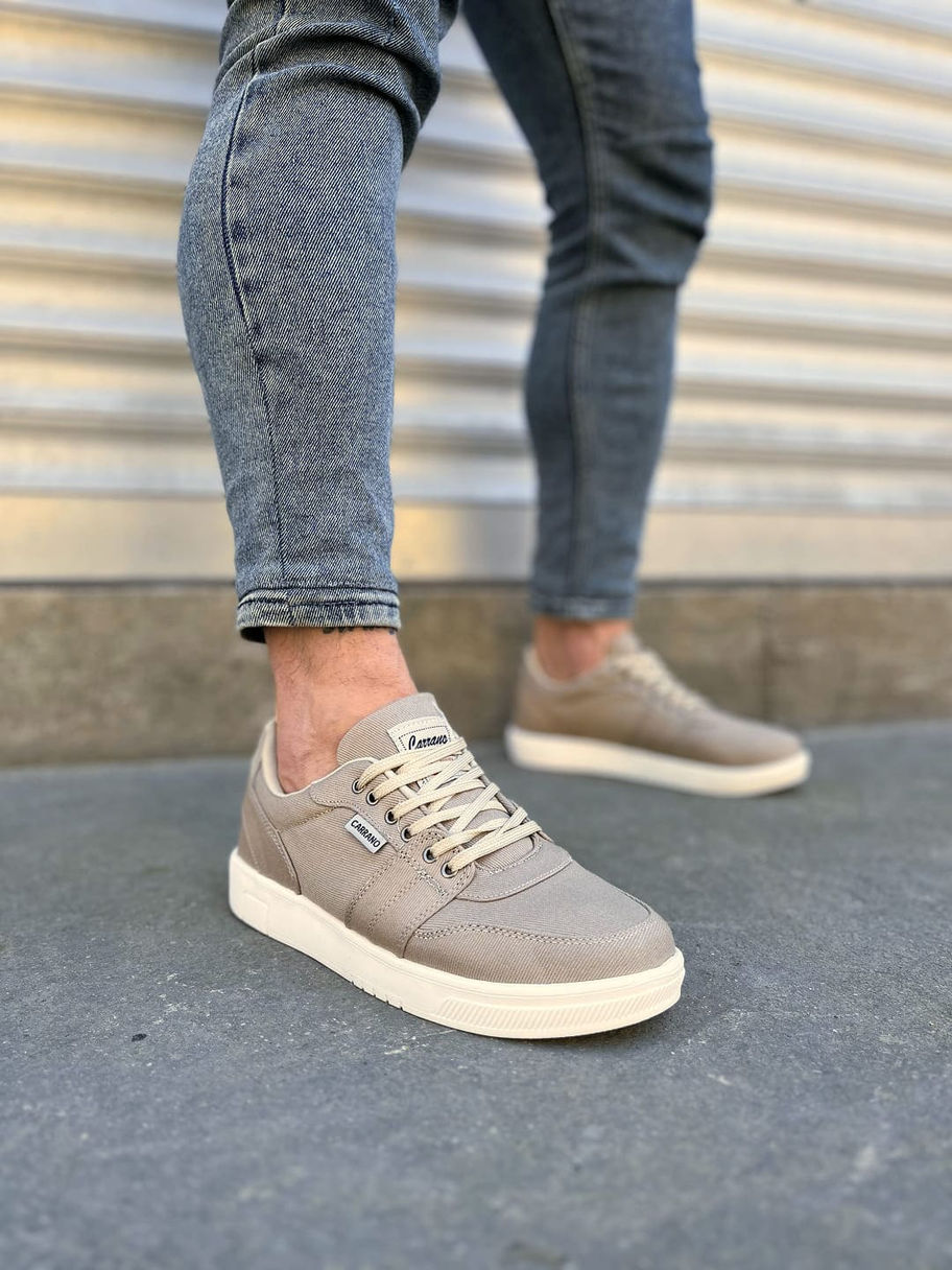 JY0118 REX Bağcıklı Keten Kumaş Erkek Günlük Sneaker Ayakkabı KKT - Bej