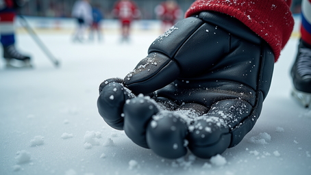 Close-up view of an ice hockey glove showing its internal padding and structure