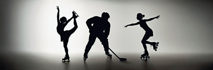דמויות ספורט על רקע לבן, מחליקי קרח, הוקי, רולרבליידס למבוגרים וילדים.