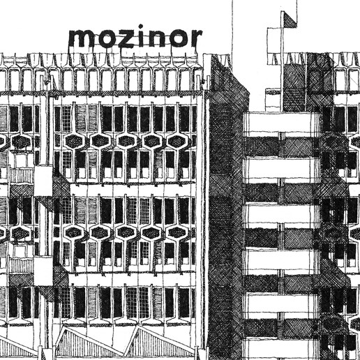 Dessin du bâtiment industriel Le Mozinor, à Montreuil, façade dessinée au rotring et à l'encre de Chine