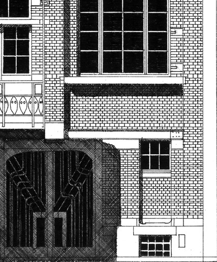 Illustration de la clinique du Docteur Van Neck à Bruxelles, façade dessinée au rotring et à  l'encre de Chine