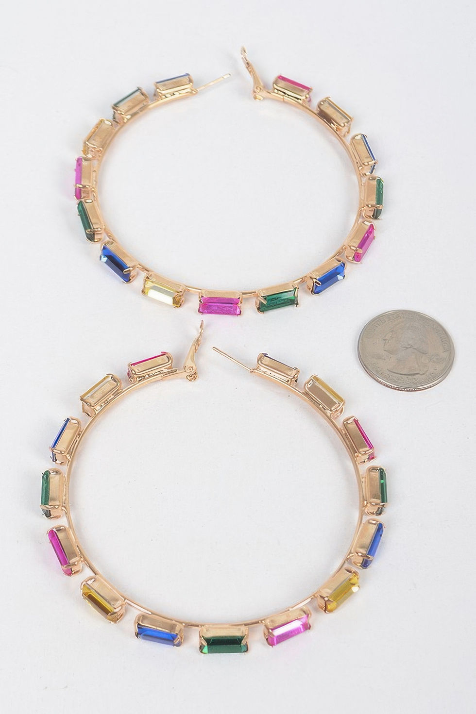 Thumbnail: Rectangle Rhinestone Hoop Earring