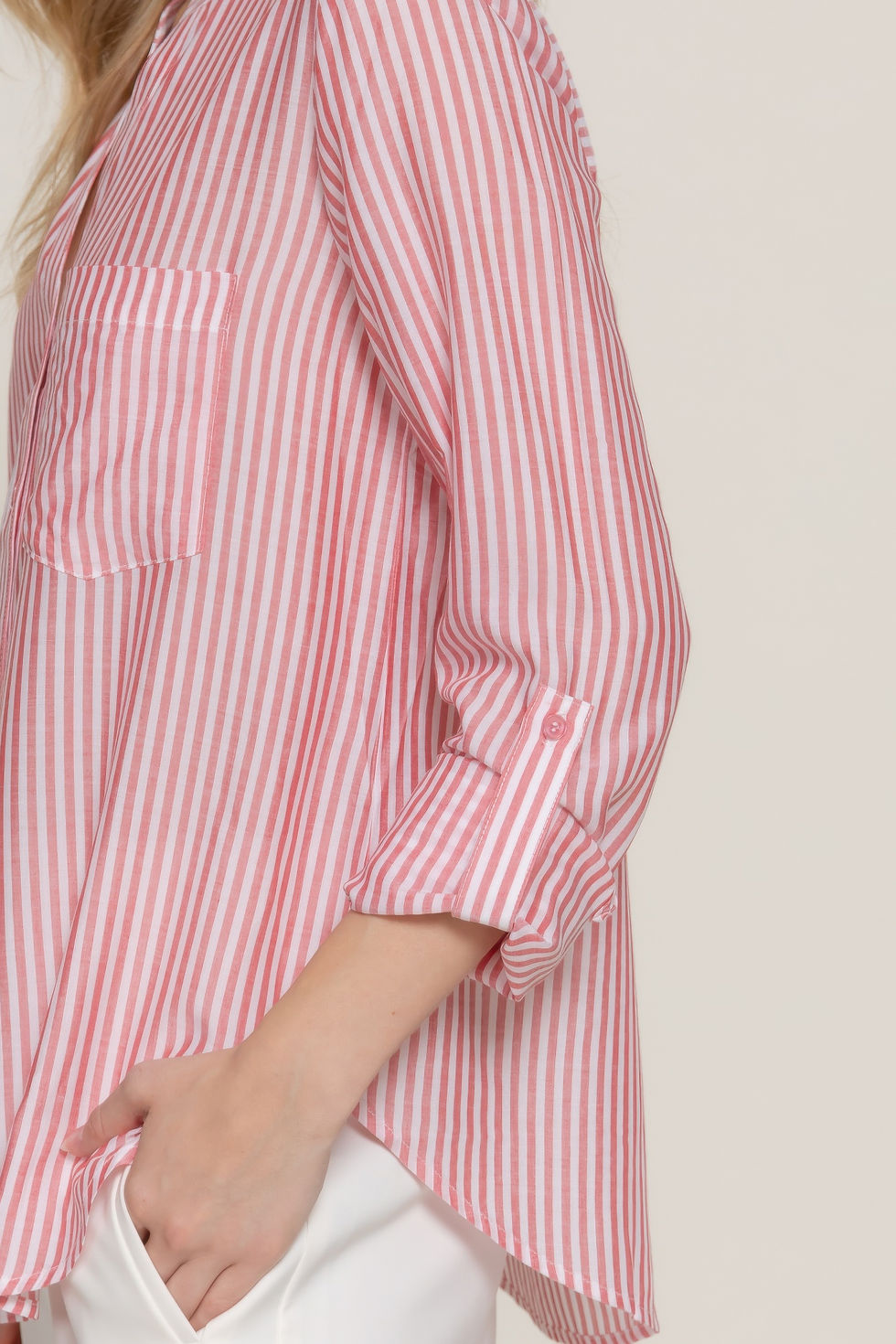 Thumbnail: Long Slv Split Round Neck Stripe Woven Shirt          