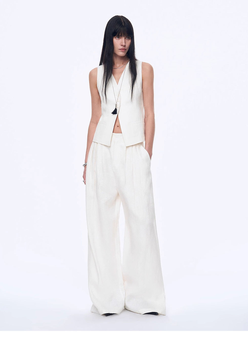 Thumbnail: "Old Money Space" Linen Draped Vest and Straight Trousers Suit