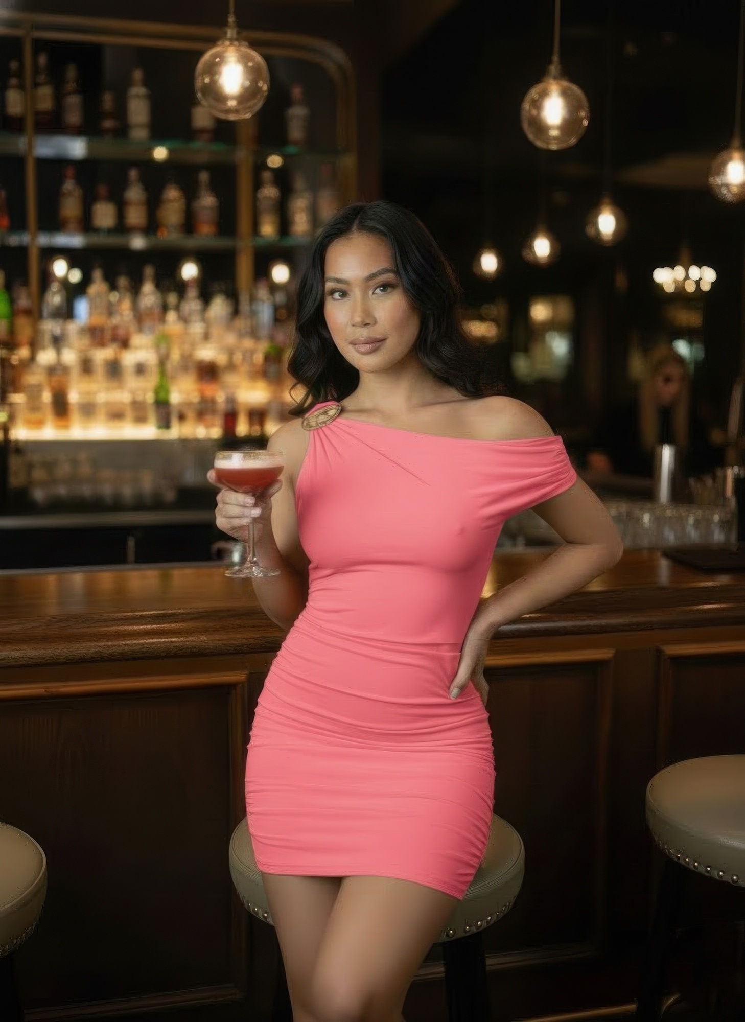 The Right Shoulder Is Gathered Mini Dress