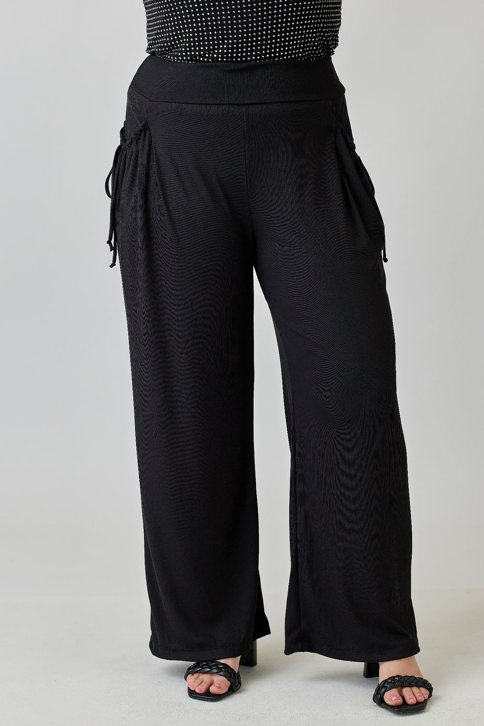 Thumbnail: Plus Size Wide-leg Pants W Side Drawstring Detail