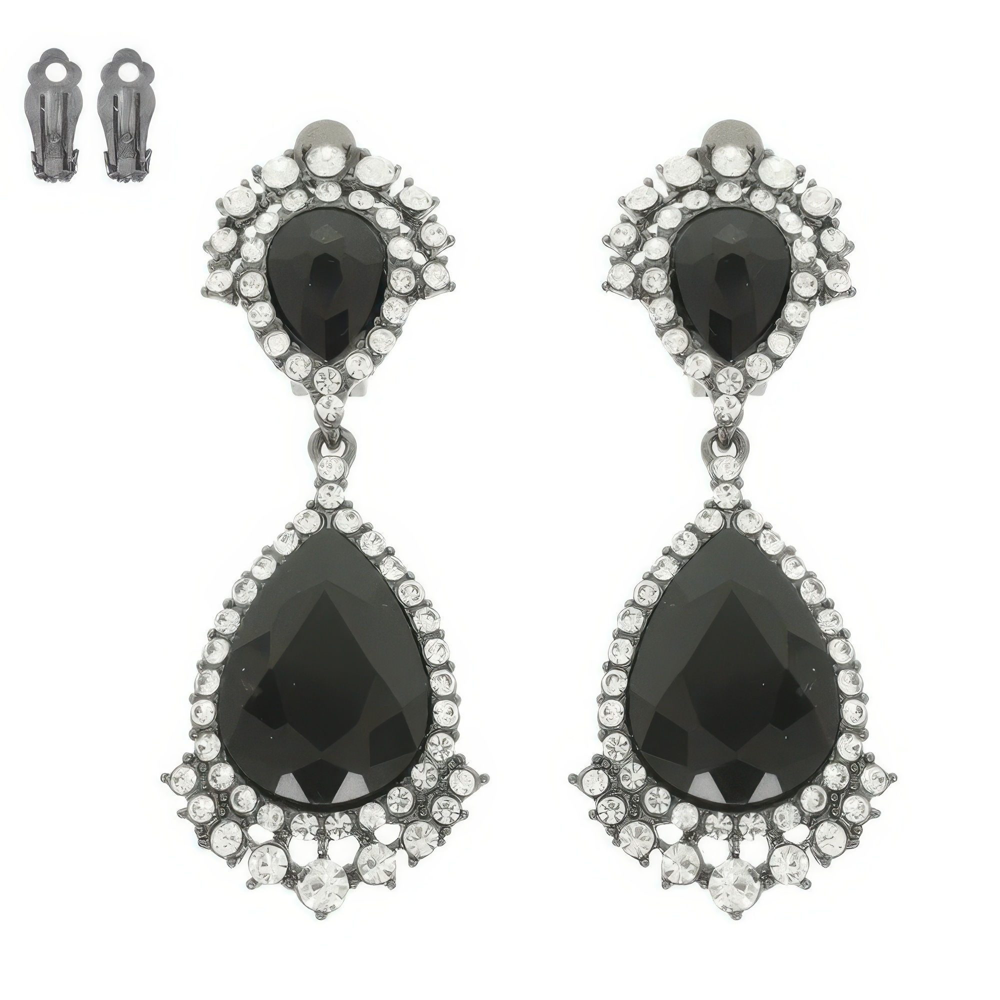 Teardrop Crystal Halo Clip On Earrings