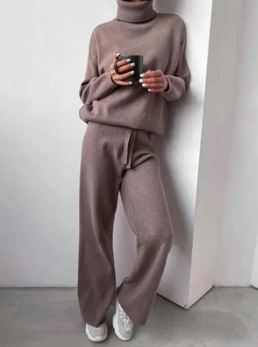 Thumbnail: Casual Fashion Suits For Women Turtleneck Sweater And Drawstring Straight Pants