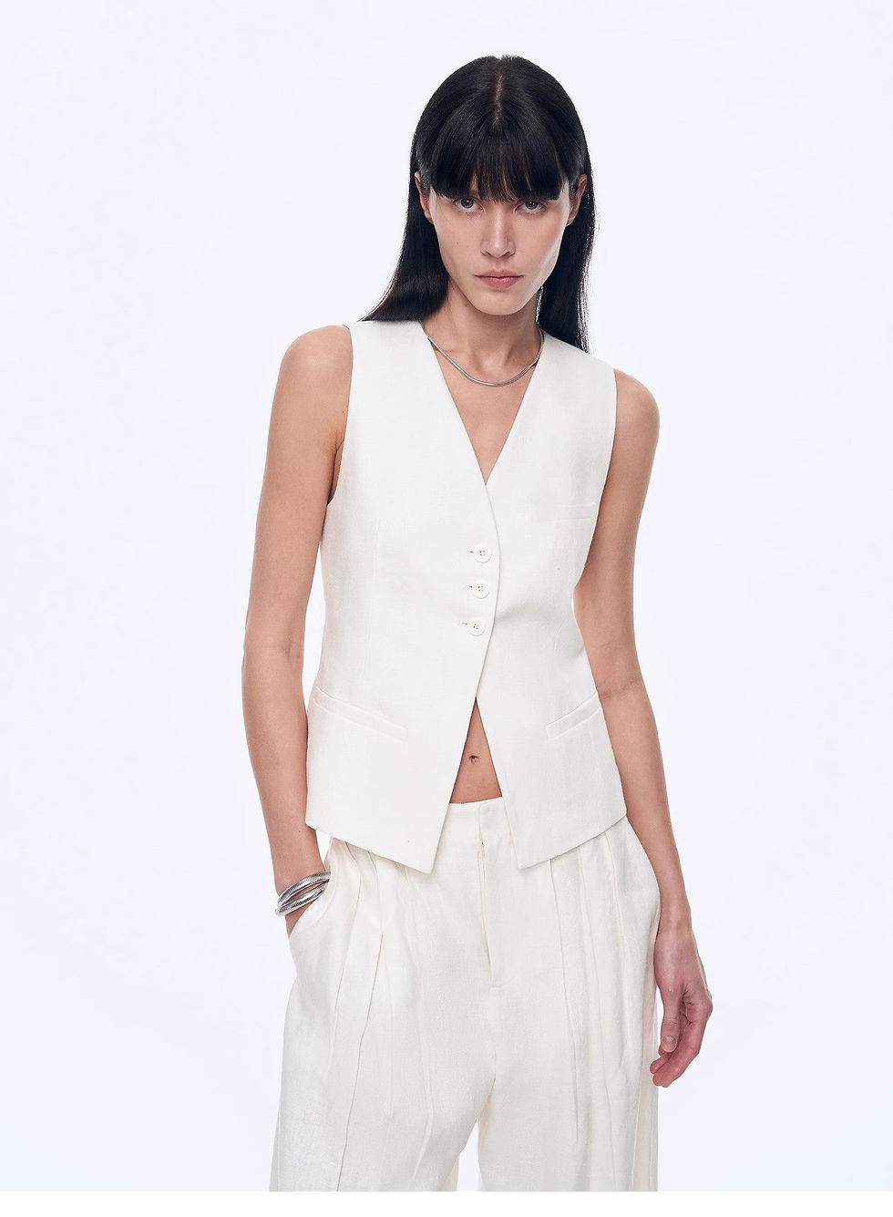 Thumbnail: "Old Money Space" Linen Draped Vest and Straight Trousers Suit