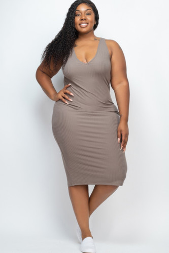 midi plus size bodycon dress Ribbed Bodycon Midi Dress Plus Size Red / X-Large
