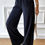 Thumbnail: Solid Pockets Elastic Waist Loose Straight Pants