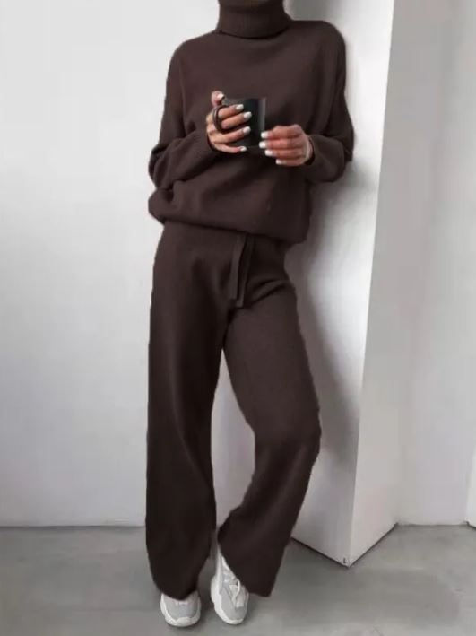 Thumbnail: Casual Fashion Suits For Women Turtleneck Sweater And Drawstring Straight Pants