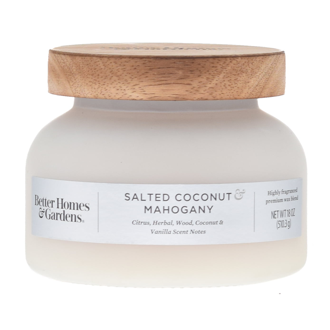 Better Homes & Gardens 18oz Salted Coconut & Mahogany Scented 2-Wick Frosted Be