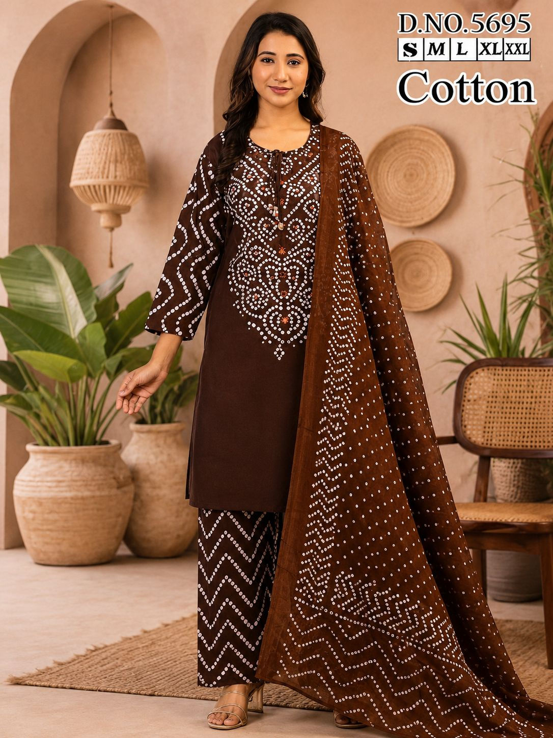 Cocoa Bandhani Printed Cotton Suit Set