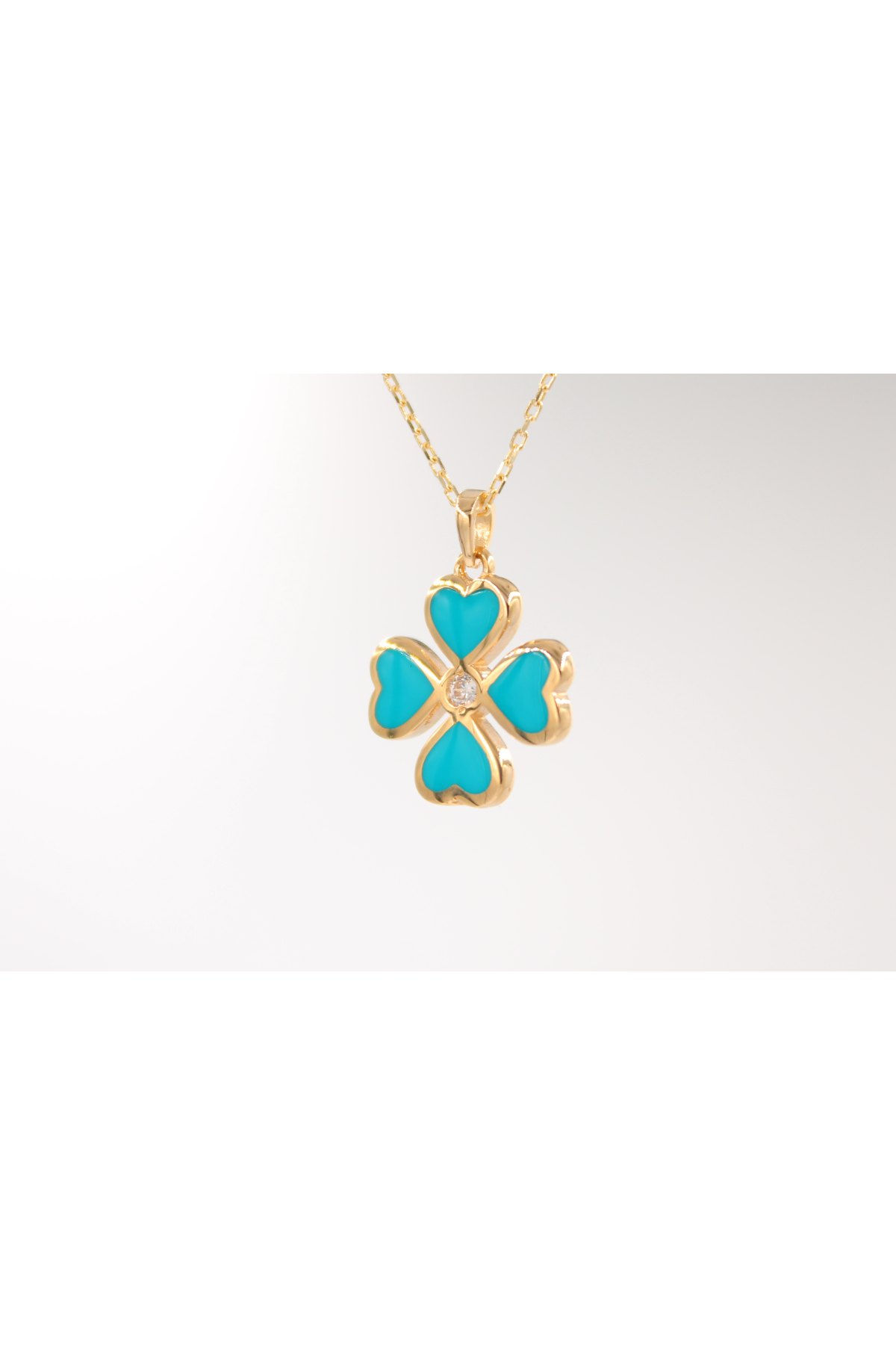 Large Mavi Kalpli Altın Kolye