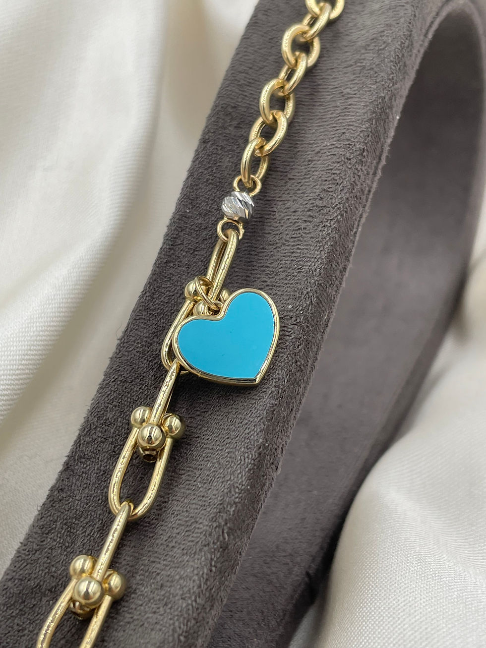 Tffny Mavi Kalpli Halka Zincirli Altın Bileklik