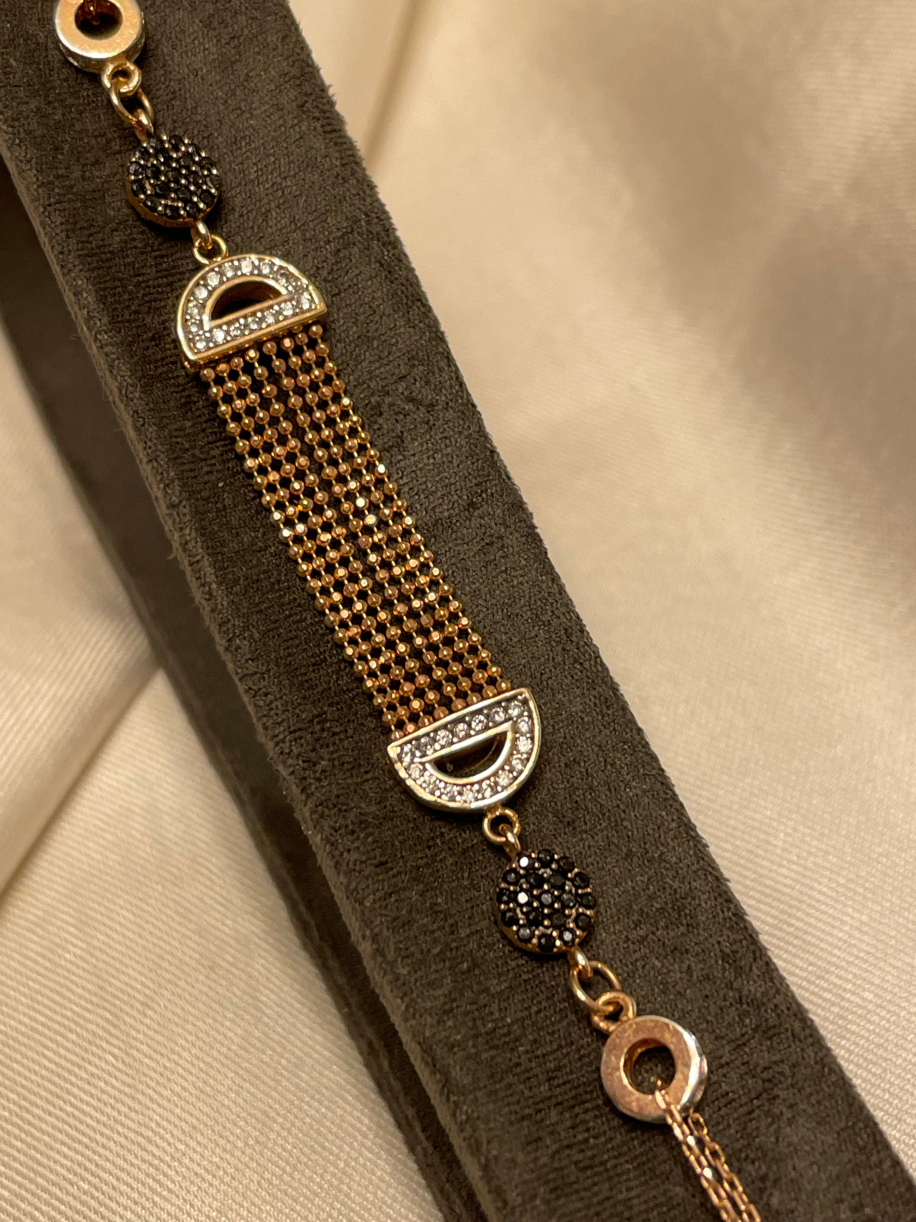 Hamak Halat Toplu Taşlı Altın Bileklik