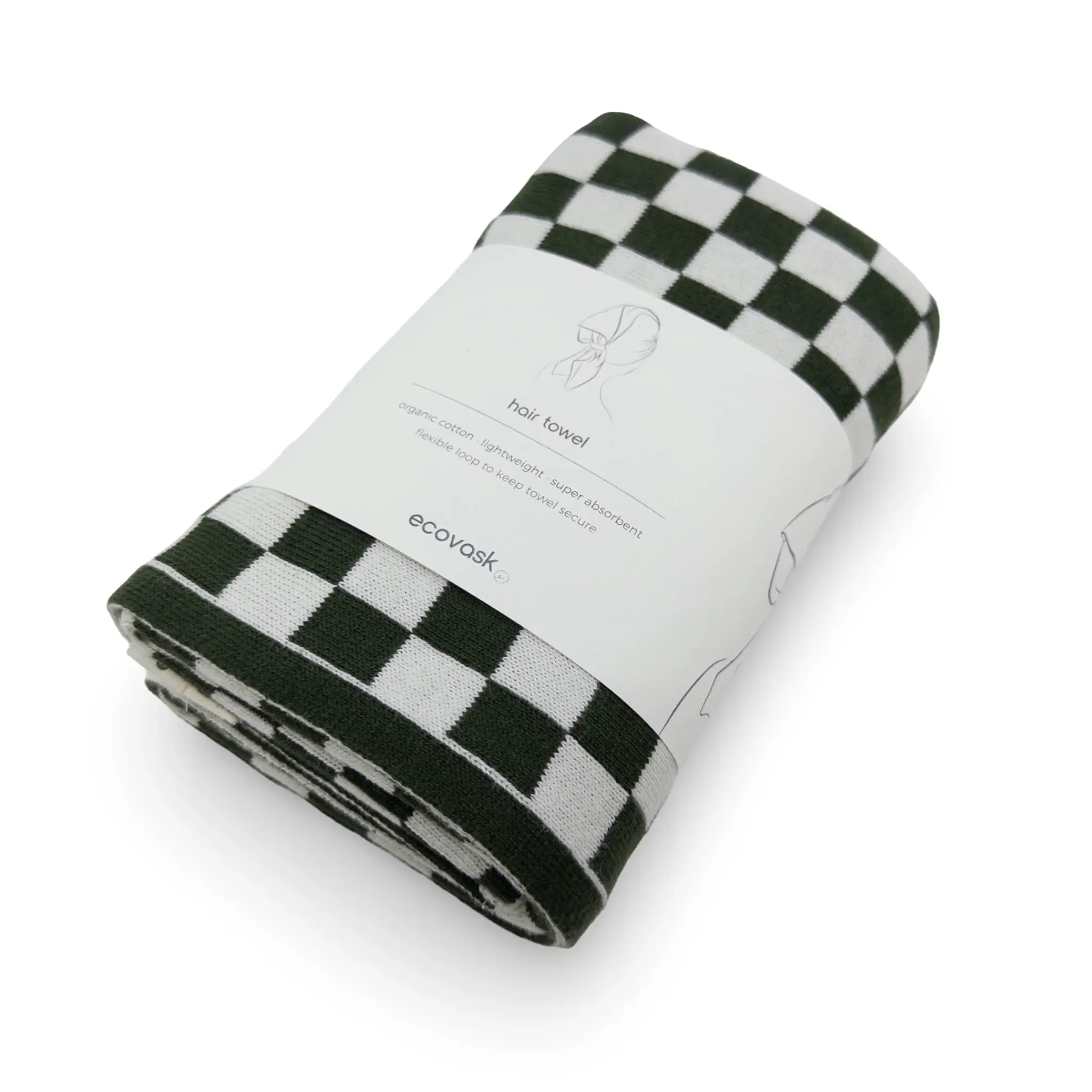 Ecovask Hair Towel Mini - Forest/Marshmallow Chequer