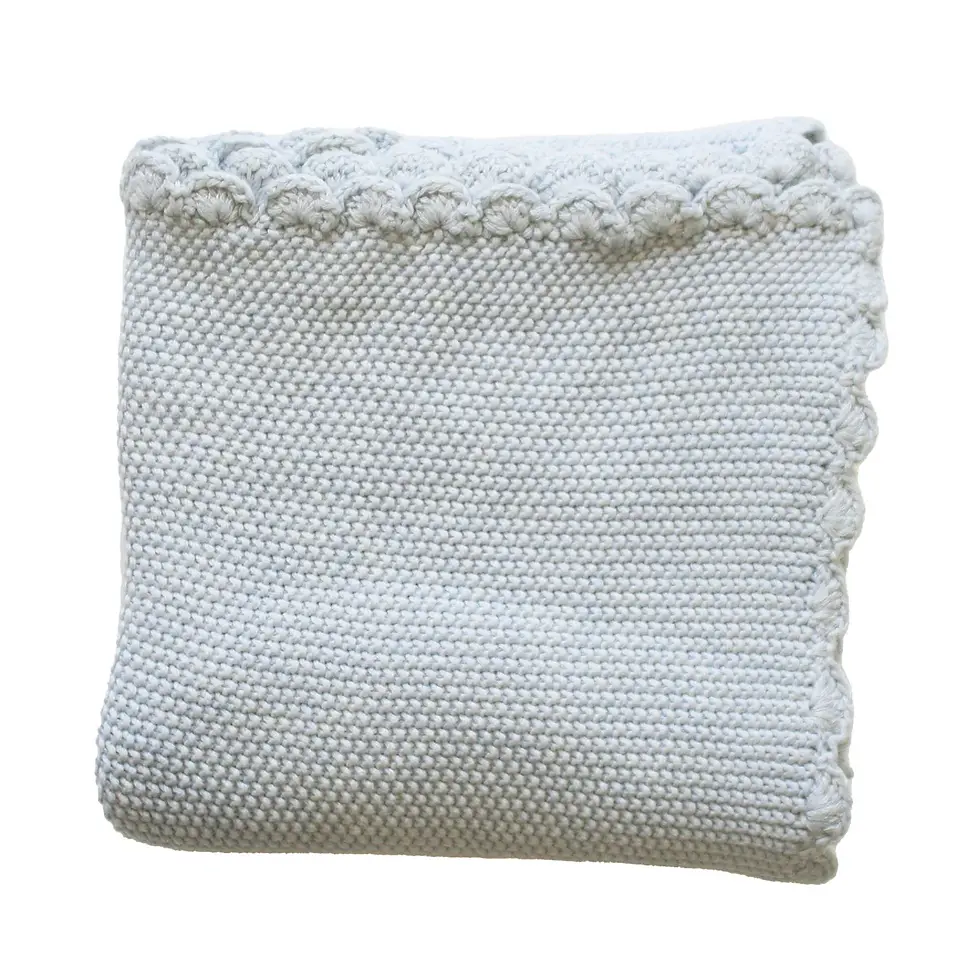 Thumbnail: Alimrose Knitted Mini Moss Baby Blanket - Powder Blue
