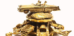 Artist As Sovereign Burger, bronze gold plated, 16 x 19cms, 2024