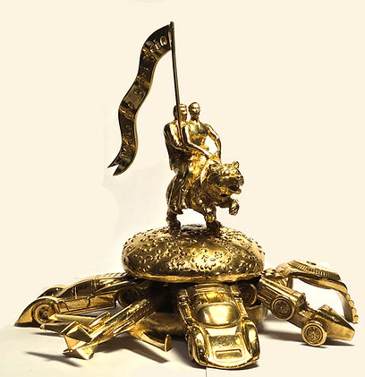 World Domination Burger, bronze with gold plating, 21 x 19cms, 2024