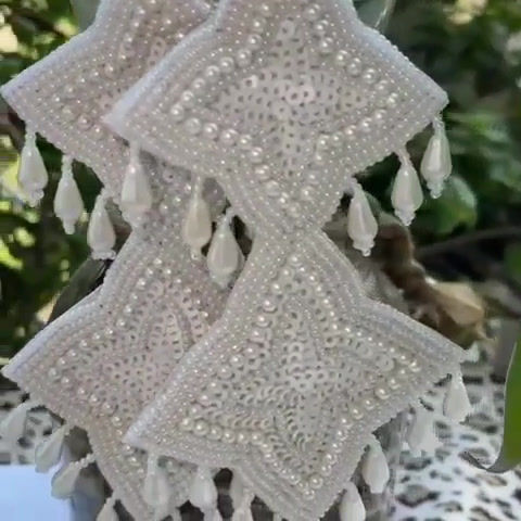 Thumbnail: White Handmade Embroidery Earring