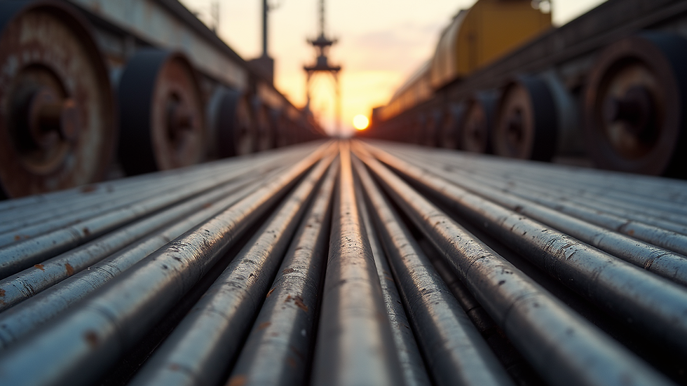 Eye-level view of steel rods being loaded for transport at Athi River plant