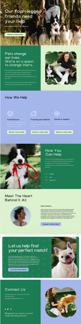 wireframe displaying Mending hearts Animal Rescue. A custom website designed by sandbox marketing a website design agency in sarasota florida