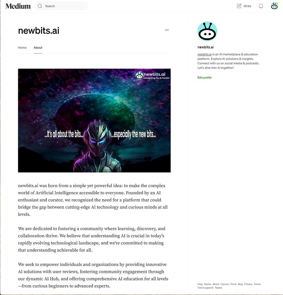 Medium image on newbits.ai AI Hub – link to the newbits.ai Medium page for in-depth articles and insights on AI solutions, tools, platforms, and the latest trends in artificial intelligence, written for beginners and experts alike.