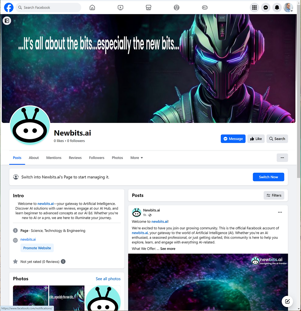 Facebook image on newbits.ai AI Hub – link to the official newbits.ai Facebook page, where users can engage with the AI community, explore AI solutions, tools, and platforms, and stay updated on AI innovations and discussions.