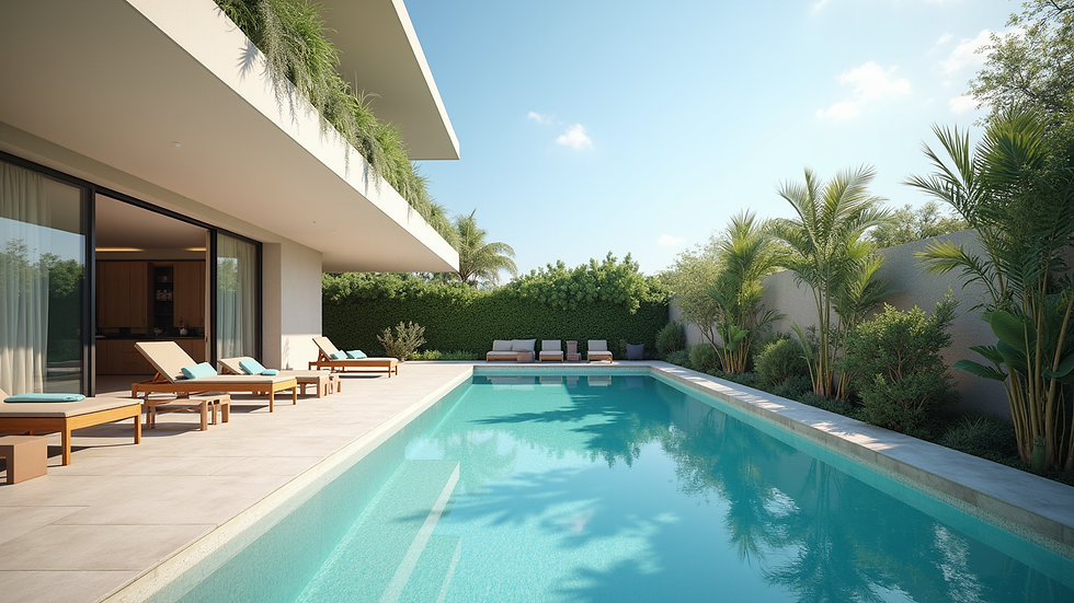 Eye-level view of a luxury sports village villa with a private pool