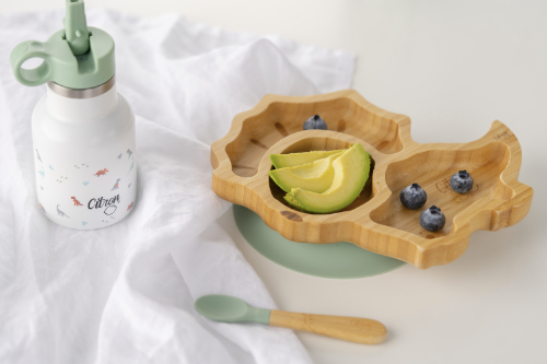 Thumbnail: CITRON Organic Bamboo Plate & Spoon with Suction - Dino