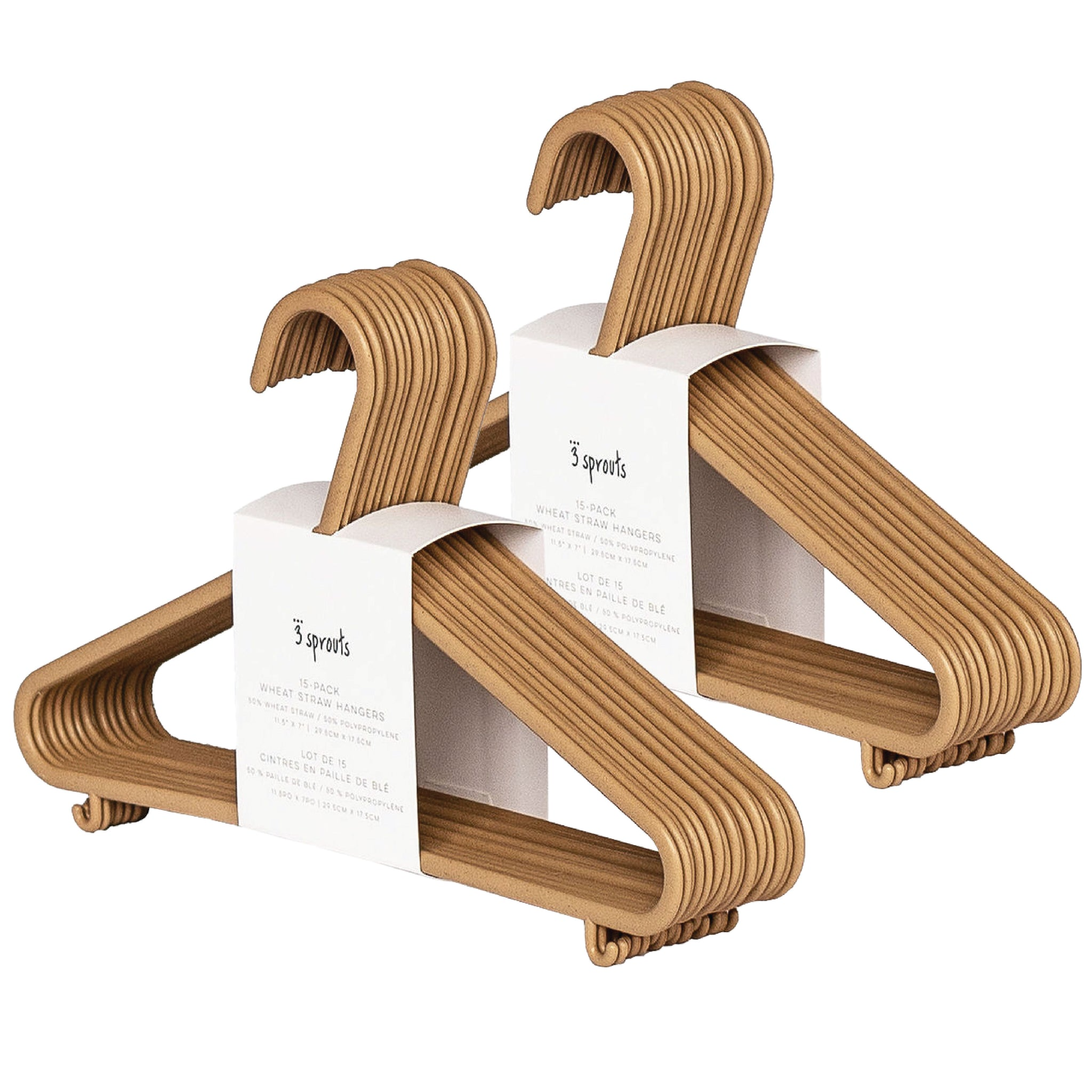 3 Sprouts speckled brown wheat straw hangers (15 per set)