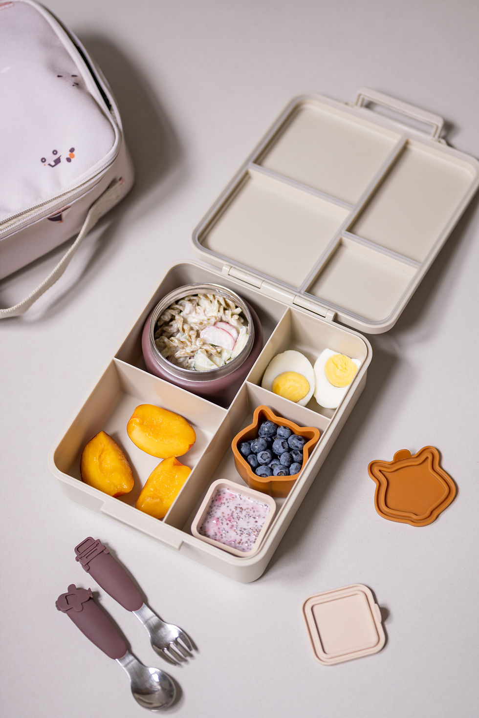 Thumbnail: CITRON Silicone Lunchbox Organiser - Beige/Plum/Caramel