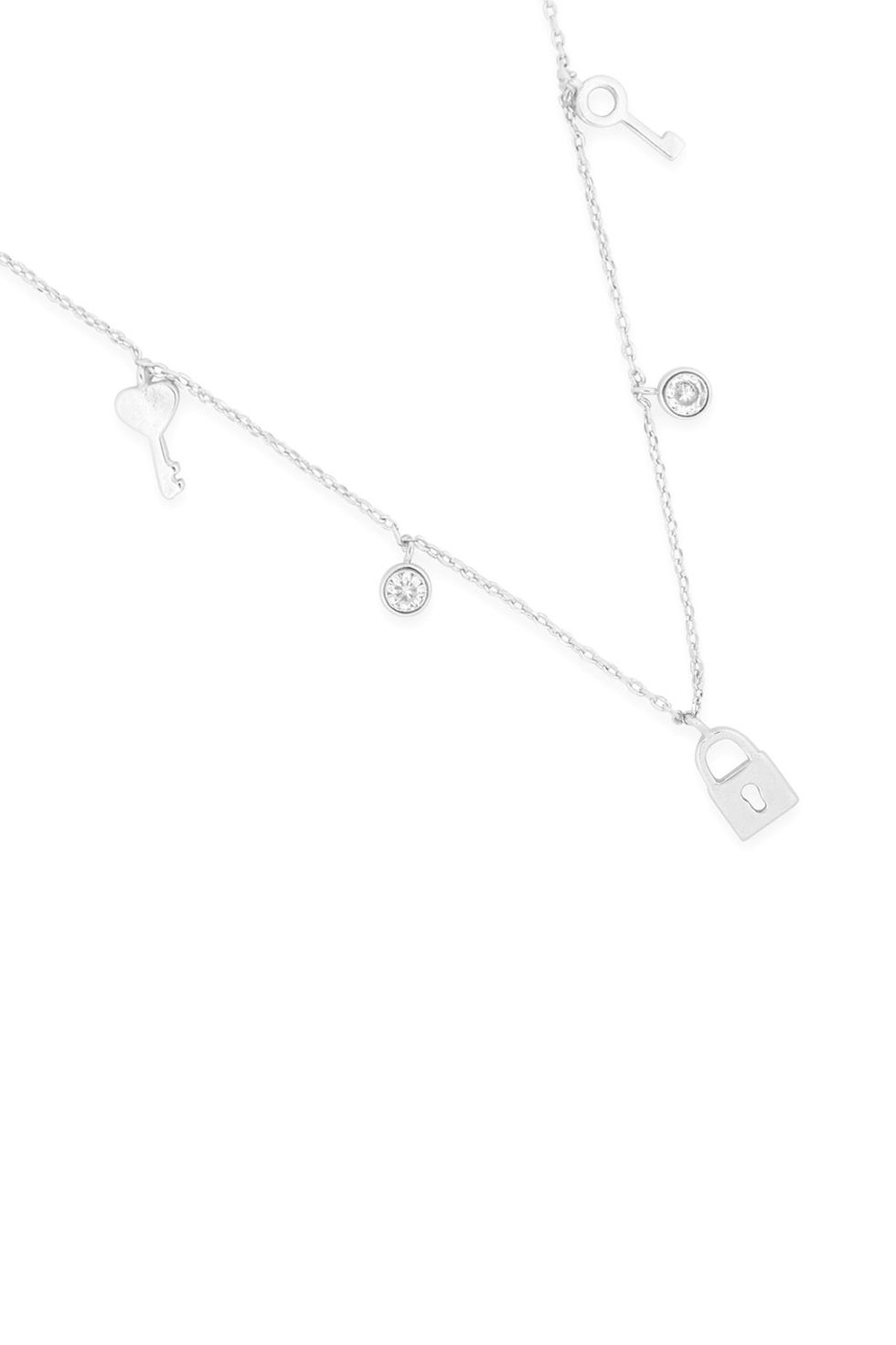 Thumbnail: Lnb413 -  Key Lock Zirconia Dainty Chain Necklace